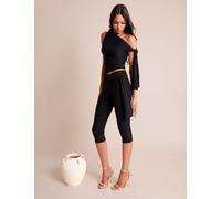 Public Desire Women's Knot Detail Tie Side Luxe Slinky Capri Pants Black | Size: 8 Public Desire Black 8