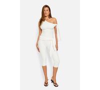 Public Desire Women's Knot Detail Tie Side Luxe Slinky Capri Pants White | Size: 10 Public Desire White 10