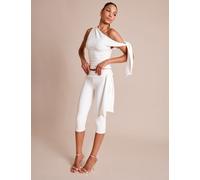 Public Desire Women's Knot Detail Tie Side Luxe Slinky Capri Pants White | Size: 16 Public Desire White 16