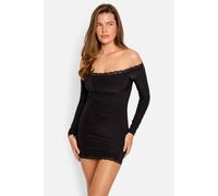 Public Desire Women's Lace Trim Bardot Long Sleeve Mini Dress Black | Size: 10 Public Desire Black 10