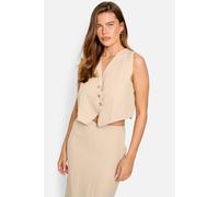 Public Desire Women's Linen Look Asymmetric Button Down Waistcoat Co-ord Beige | Size: 8 Public Desire Beige 8