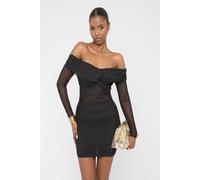 Public Desire Women's Mesh Panel Off-Shoulder Long Sleeve Mini Dress Black | Size: 6 Public Desire Black 6