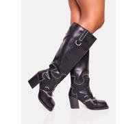 Public Desire Women's Nashville Black Western Studded Block Heel Knee High Boot | Size: 7 Public Desire Black 7