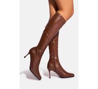 Public Desire Women's Scorpion Chocolate Mid Heel Sock Knee High Boots | Size: 8 Public Desire Chocolate 8