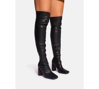 Public Desire Women's Showoff Black Pu Block Heel Over the Knee Boot | Size: 4 Public Desire Black 4