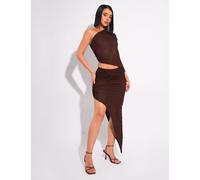 Public Desire Women's Textured Split Detail Midi Skirt Chocolate | Size: 10 Public Desire Chocolate 10