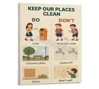 Public Places Hygiene Rules Poster Health Safety Guidelines Canvas Wall Art for Bathroom Clinic School(Framed,08x12inch(20x30cm))