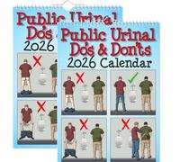 Public Urinal Do's and Don'ts 2026 Calendar, 12 Months Hilarious Prank Spiral-Bound Calendar, Funny Bathroom Etiquette Humor Calendars, Functional Daily Activities Planner for Organizing (2pcs)