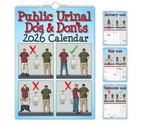 Public Urinal Do's and Don'ts 2026 Calendar - Hilarious Humor Spiral-Bound Calendar with Bathroom Etiquette Illustrations, Spiral-Bound Bathroom Humor Planner, Funny Gag Gift for Men (1Pc)