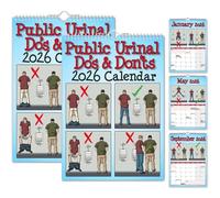 Public Urinal Do's and Don'ts 2026 Calendar - Hilarious Humor Spiral-Bound Calendar with Bathroom Etiquette Illustrations, Spiral-Bound Bathroom Humor Planner, Funny Gag Gift for Men (2Pcs)