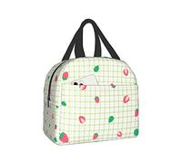 Pubnico Cute Strawberry Green Plaid Bento Lunch Box Insulated Lunch Bag With Front Pocket For School Office Picnic