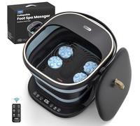 Puboo Collapsible Foot Spa Bath Massager with Heat Foot Soaking Tub Pedicure Foot Spa, Support Rods, Red Light, Motorized 16 Massage Balls, Wireless Remote, Black Gift Box, Up to Men US-11.5