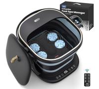 Puboo Collapsible Foot Spa Bath Massager with Heat Foot Soaking Tub Pedicure Foot Spa, Support Rods, Red Light, Motorized 16 Massage Balls, Wireless Remote, Black Gift Box, Up to Men US-11.5