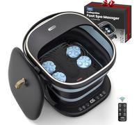 Puboo Collapsible Foot Spa Bath Massager with Heat Foot Soaking Tub Pedicure Foot Spa, Support Rods, Red Light, Motorized 16 Massage Balls, Wireless Remote, Black Gift Box, Up to Men US-11.5