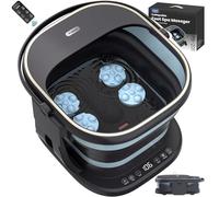 Puboo Collapsible Foot Spa Bath Massager with Heat Foot Soaking Tub Pedicure Foot Spa, Support Rods, Red Light, Motorized 16 Massage Balls, Wireless Remote, Black Gift Box, Up to Men US-11.5