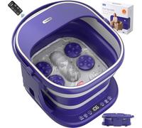 Puboo Electric Foot Bath Massager with Remote, 16 Motorized Massage Balls for Stress Relief, Collapsible Foot Spa Bath Massager with Heat, Pedicure Spa Tub with Temp Control, Purple