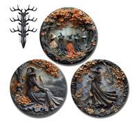 Pubyfun/Glosrity/Sherum/Fanyil/Olygee Witching Hour,Halloween Witch Wreath for Front Door Sign Wall Signs Decor,Halloween Decorated Doorplate,Witch Circular Sign Hanging Decoration (A+B+C)
