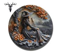 Pubyfun/Glosrity/Sherum/Fanyil/Olygee Witching Hour,Halloween Witch Wreath for Front Door Sign Wall Signs Decor,Halloween Decorated Doorplate,Witch Circular Sign Hanging Decoration (A)