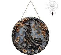 Pubyfun/Glosrity/Sherum/Fanyil/Olygee Witching Hour, Halloween Witch Wreath, Halloween Decor, Halloween Decorated Doorplate, Witch Circular Sign Hanging Decoration (1pcs-B,7.87 * 7.87 * 0.118in)