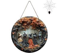 Pubyfun/Glosrity/Sherum/Fanyil/Olygee Witching Hour, Halloween Witch Wreath, Halloween Decor, Halloween Decorated Doorplate, Witch Circular Sign Hanging Decoration (1pcs-A,7.87 * 7.87 * 0.118in)