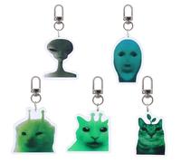 PUCAPOCO Alien Cat Keychain Cute Funny Cat Meme Keychains Bag Charms for Bag Backpack Handbag Purse Charms 5PCS, Green, 3.35inches