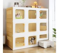Pucaru 3 Tier Indoor Cat Cage, DIY Cat Enclosure, Cat Villa, Cattery, Cat Housewith Litter Box, Easy Installation, for 1-2 Cats(Yellow)