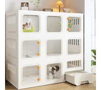 Pucaru 3 Tier Indoor Cat Cage, DIY Cat Enclosure, Cat Villa, Cattery, Cat Housewith Litter Box, Easy Installation, for 1-2 Cats(White)