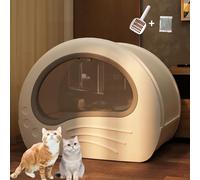 Pucaru Anti-sand Cat Litter Box, Large Space Enclosed Cat Toilet, High Sided Cat Litter Tray, Space Capsule Design, Two-way Pull-out(White)
