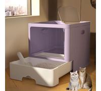 Pucaru Anti-Splashing Litter Box with Lid, Top Entry Type Drawer Type Cat Toilet, Easy to Clean Cat Litter Tray, Extra Large Space(Purple)