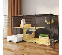 Pucaru Cat Cage, Cat Enclosure with Cat Litter Box, Detachable Metal Wire Cat Playpen, Double-layer Large Space, Encrypted Barbed Wire(111x39x73cm)