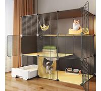 Pucaru Cat Cage, Cat Enclosure with Cat Litter Box, Detachable Metal Wire Cat Playpen, Double-layer Large Space, Encrypted Barbed Wire(111x39x109cm)