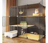 Pucaru Cat Cage, Cat Enclosure with Cat Litter Box, Detachable Metal Wire Cat Playpen, Double-layer Large Space, Encrypted Barbed Wire(111x49x109cm)