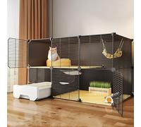 Pucaru Cat Cage, Cat Enclosure with Cat Litter Box, Detachable Metal Wire Cat Playpen, Double-layer Large Space, Encrypted Barbed Wire(111x49x73cm)