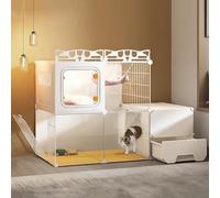 Pucaru Cat Cage Indoor, Transparent Cat Villa, Cat Enclosure with Cat Litter Box, Reasonable Partitioning, Space Freedom, Free Assembly(109x47x72cm)