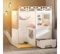 Pucaru Cat Cage Indoor, Transparent Cat Villa, Cat Enclosure with Cat Litter Box, Reasonable Partitioning, Space Freedom, Free Assembly(72x47x72cm)
