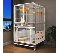 Pucaru Cat Cages Indoor with Casters, Multi-storey Cat Villa, Thickened Metal Material, with Anti-Splash Cat Litter Baffle, Easy to Clean(White,78x55x137cm)