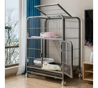 Pucaru Cat Condo with Wheels, Indoor Cat Cage, Cat Enclosure, Thickened Square Tube Frame, Double-storey Loft, Widened Platform(78x55x85cm)