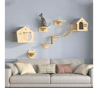 Pucaru Cat Shelves for Wall, Cat Wall Frame, Wooden Kitty House,Wall Kitty Walkway Indoor Kitty Furniture for Kittens to Play(7pcs)