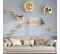 Pucaru Cat Shelves for Wall, Cat Wall Frame, Wooden Kitty House,Wall Kitty Walkway Indoor Kitty Furniture for Kittens to Play(9pcs)