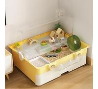 Pucaru DIY Pet Hamster Cage, Drawer Type Dome Tunnel Hamster Breeding Box, Double Layer Design, Fully Open Large Sunroof, Easy Installation(Yellow)