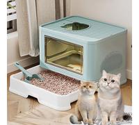 Pucaru Enclosed Cat Litter Box with Lid, High Sided Cat Litter Tray, Sifting Litter Box, Top Entry Cat Litter Box, Anti- Splashing(Green)