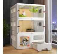 Pucaru Large 3-story Transparent Cat Villa, Cat Cage with Litter Box, DIY Cat Playpen, Side Panel Cutout Design, Ventilated and Breathable(White,71x46.5x106cm)