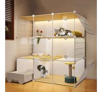 Pucaru Large 3-Tier Cat Cage, Indoor Cat Kennels, Transparent DIY Cat Villa, Assembled Cat Enclosures, with Enclosed Cat Litter Box(111x49x109cm)