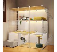 Pucaru Large 3-Tier Cat Cage, Indoor Cat Kennels, Transparent DIY Cat Villa, Assembled Cat Enclosures, with Enclosed Cat Litter Box(111x39x109cm)