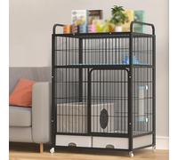 Pucaru Large Cat Cage, 3/4 Tier Cat Cages, Cat Kennels for Indoor Cats, Multifunctional Cat Villa, Top Storage Rack, Closed Cat Litter Box(Black,83x59x126cm)