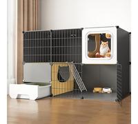 Pucaru Large Space Cat Villa, 2/3 Tier DIY Cat Cage, Detachable Metal Wire Cat Enclosures, Semi-enclosed Cat Nest Area, Multi-layer Platform(105x45x70cm)