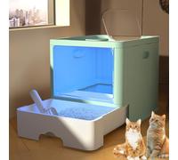 Pucaru Litterbox, Cat Litter Box, Drawer Type Cat Toilet Cat Litter Tray, Covered Cat Litter Box with Lid, Easy to Clean, with Shovel(Green)