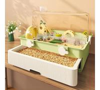 Pucaru Transparent Hamster Cage, Double-layer Gerbil Cage, Drawer Type Hamster Breeding Box, Easy to Clean, with Running Wheels, Tunnels(Green)