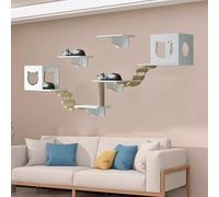 Pucaru Wall Mounted Cat Wall Shelves, Wooden, Cats Furniture Set, Cat Shelf on The Wall, Suitable for Kitty To Climb, Jump, Nap(7pcs)