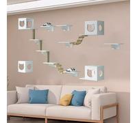 Pucaru Wall Mounted Cat Wall Shelves, Wooden, Cats Furniture Set, Cat Shelf on The Wall, Suitable for Kitty To Climb, Jump, Nap(11pcs)